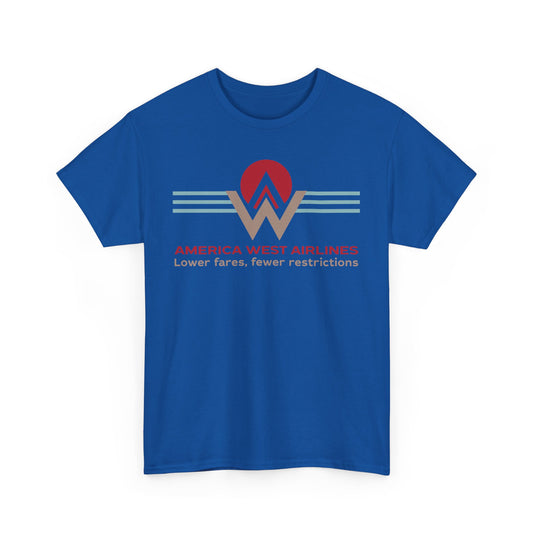 America West Airlines Mountain Sunrise Logo Lower Fares T-shirt