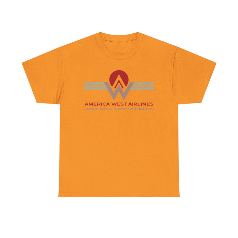 Load image into Gallery viewer, America West Airlines Mountain Sunrise Logo Lower Fares T-shirt