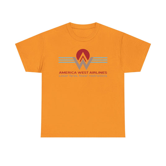 America West Airlines Mountain Sunrise Logo Lower Fares T-shirt