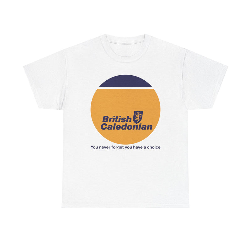 Load image into Gallery viewer, British Caledonian Yellow Circle Never Forget Choice Slogan Airline T-shirt