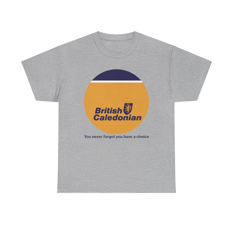 Load image into Gallery viewer, British Caledonian Yellow Circle Never Forget Choice Slogan Airline T-shirt