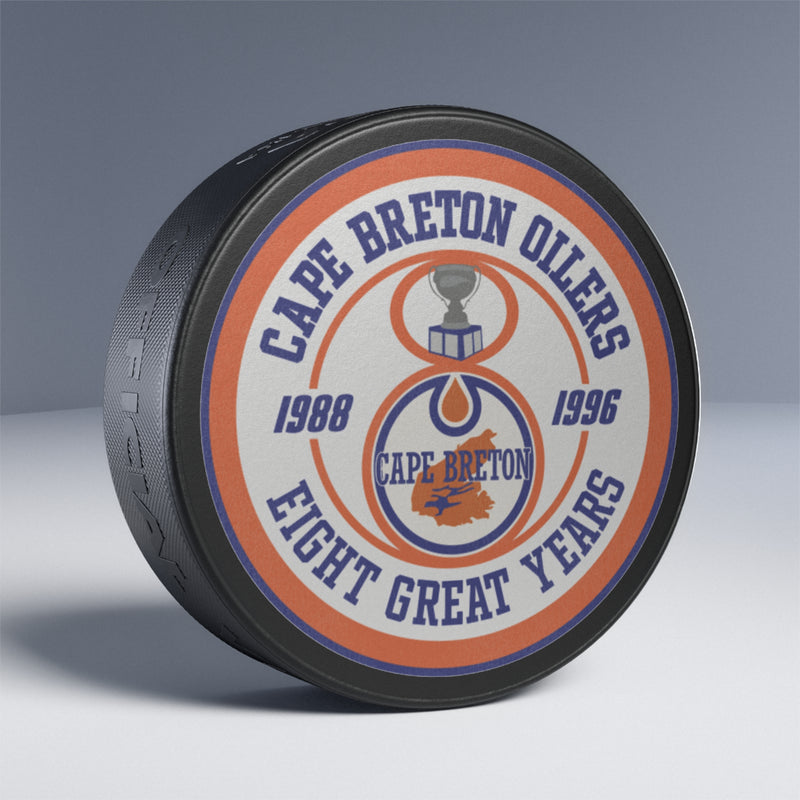 Load image into Gallery viewer, Cape Breton Oilers 8 Great Years Logo Hockey Puck