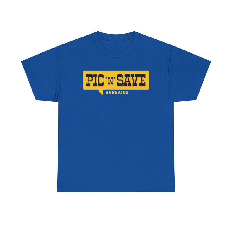 Load image into Gallery viewer, Pic N Save Bargains Yellow Speech Bubble Discount Store Chain T-shirt
