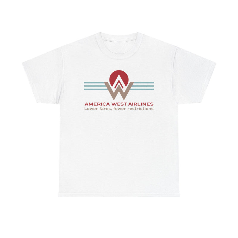 Load image into Gallery viewer, America West Airlines Mountain Sunrise Logo Lower Fares T-shirt