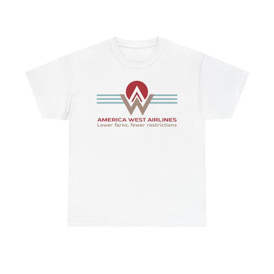 America West Airlines Mountain Sunrise Logo Lower Fares T-shirt