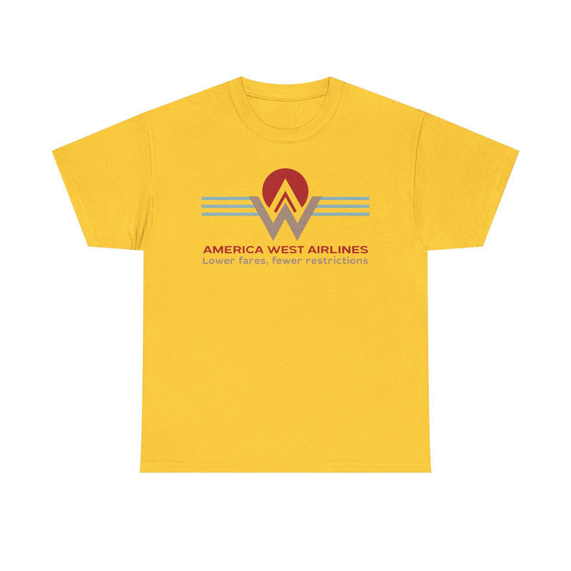 Load image into Gallery viewer, America West Airlines Mountain Sunrise Logo Lower Fares T-shirt