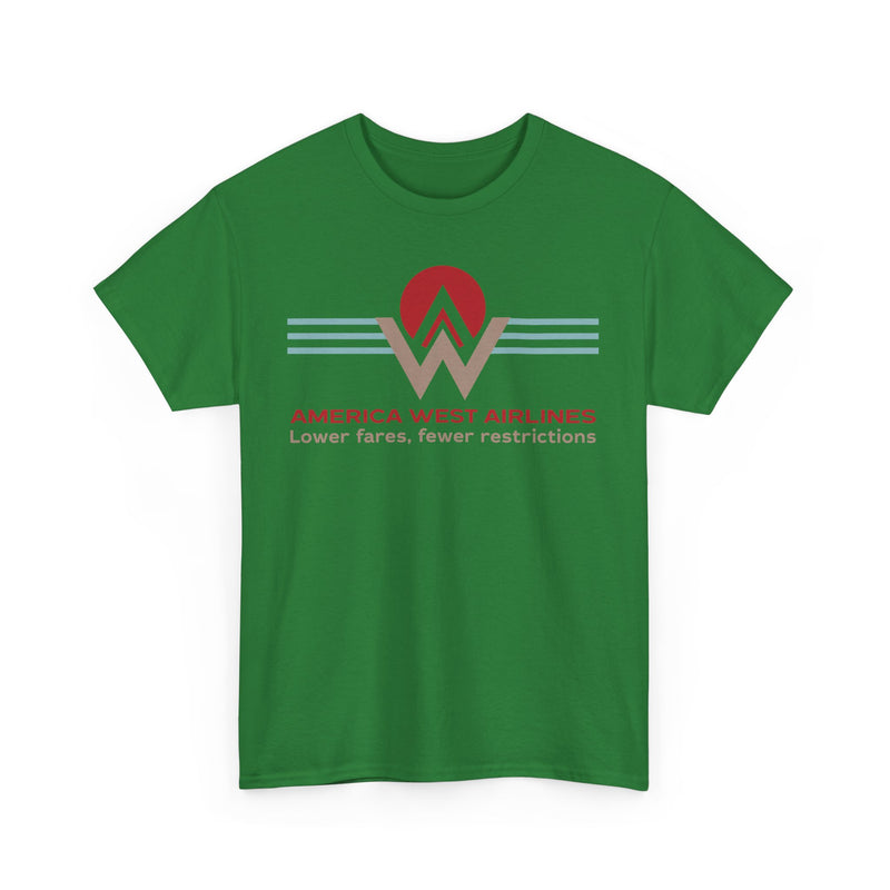 Load image into Gallery viewer, America West Airlines Mountain Sunrise Logo Lower Fares T-shirt