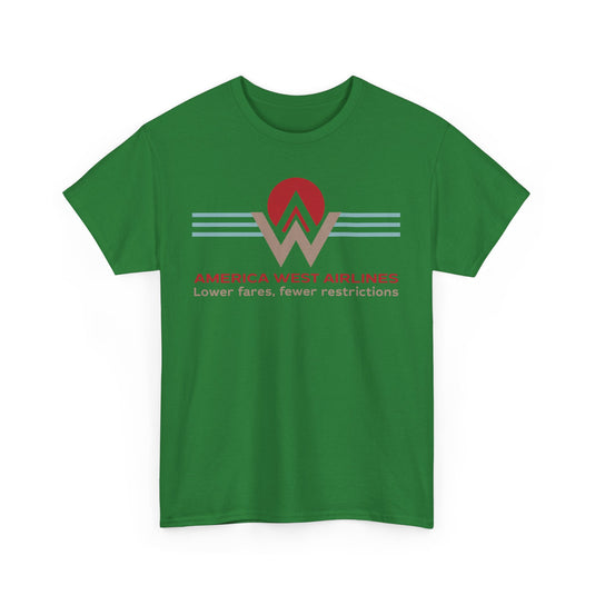 America West Airlines Mountain Sunrise Logo Lower Fares T-shirt