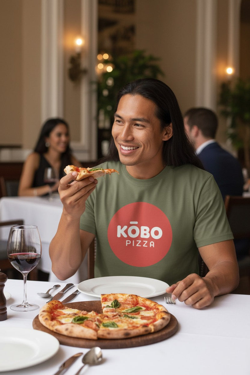 Load image into Gallery viewer, Kobo Pizza T-Shirt - Pizza Restaurant Industry Bankrupt Logo Tee