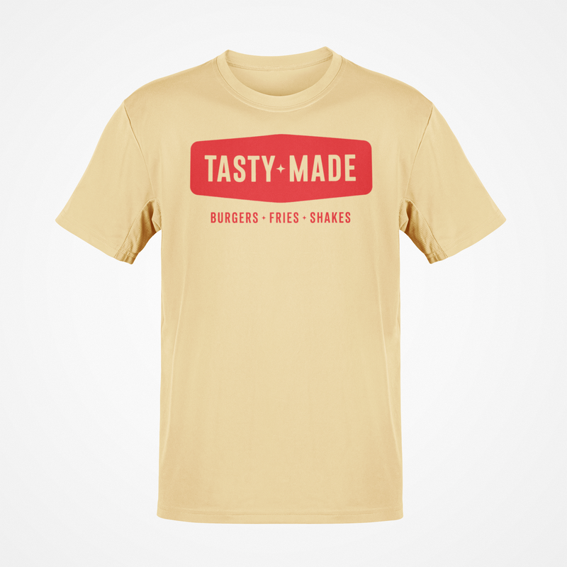 Load image into Gallery viewer, Tasty Made T-Shirt - Burger Restaurant Industry Defunct Logo Tee