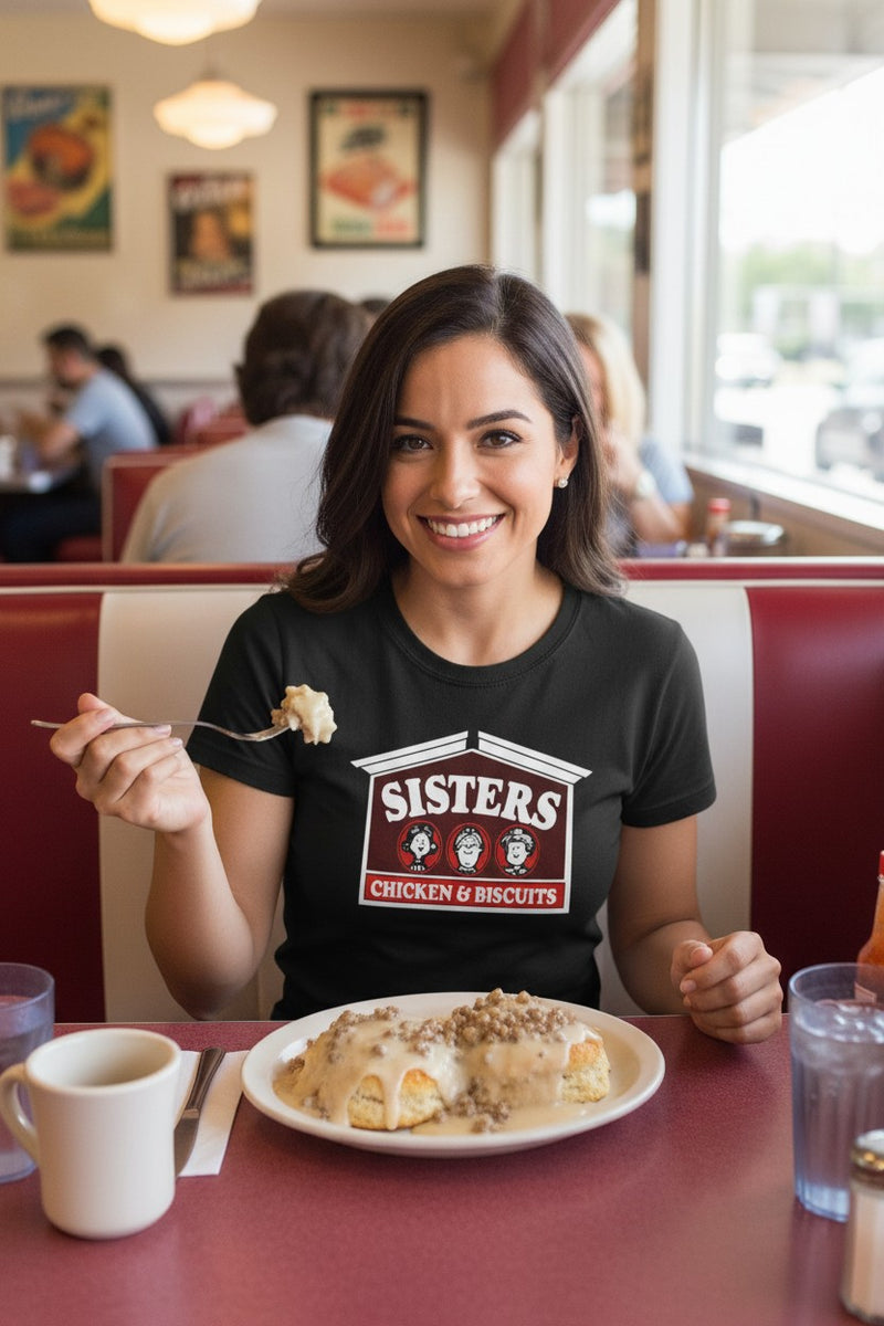Load image into Gallery viewer, Sisters Chicken & Biscuits T-Shirt - Fast Food Industry Defunct Tee