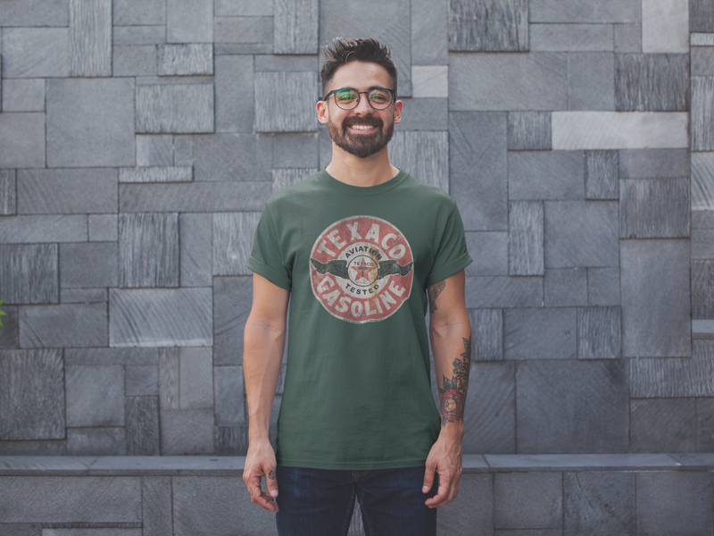 Load image into Gallery viewer, Texaco Aviation Tested Gasoline Sign 1902 Texas Oil Company T-shirt