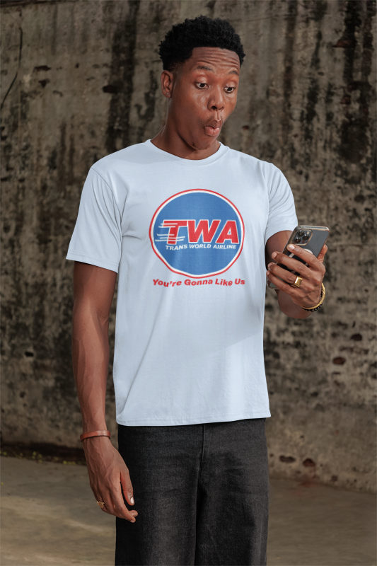 Load image into Gallery viewer, TWA Trans World Airline Classic Globe Logo Gonna Like Us T-shirt