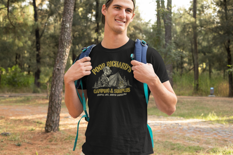 Load image into Gallery viewer, Poor Richards Camping Surplus 1968 Distressed Print T-shirt