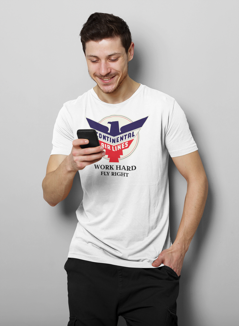 Load image into Gallery viewer, Continental Airlines Red White Blue Eagle Work Hard Fly Right T-shirt