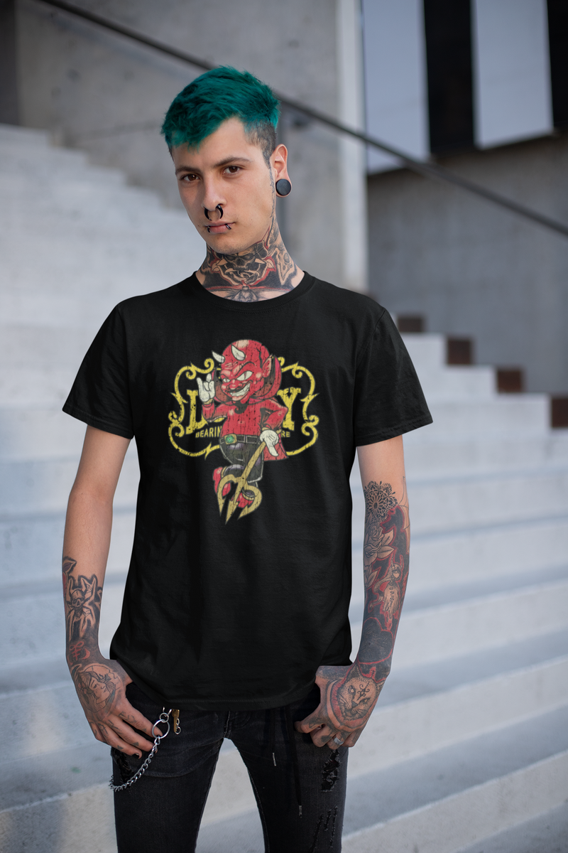 Load image into Gallery viewer, Lucky Bearings Devil 1995 Car Distressed Print T-shirt