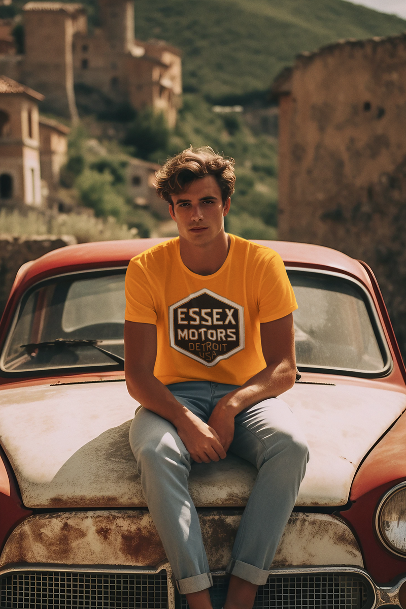 Load image into Gallery viewer, Essex Motors Detroit USA Gold Badge Rare Logo T-shirt