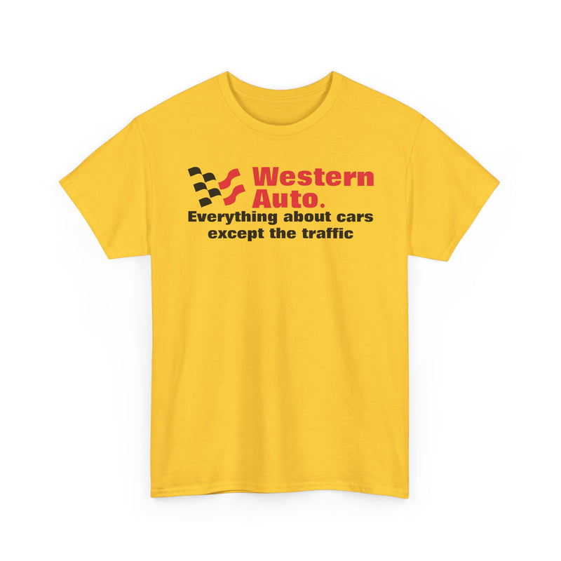 Load image into Gallery viewer, Western Auto Everything About Cars Except the Traffic Checkered Flag T-shirt
