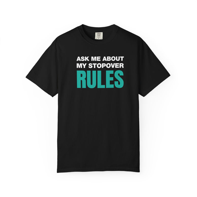 Load image into Gallery viewer, Stopover Rules Funny Credit Card Points Miles Travel Teal T-shirt
