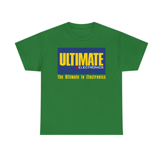 Ultimate Electronics The Ultimate in Electronics Blue Yellow Logo T-shirt