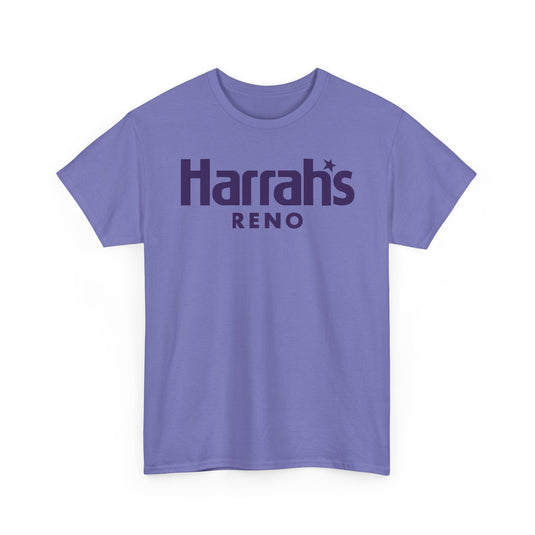 Harrah’s Reno Defunct Casino Logo Purple Graphic T-Shirt Nevada Gambling Resort Tee
