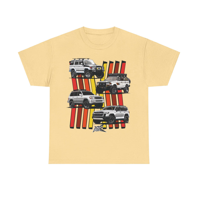 Load image into Gallery viewer, Toyota Land Cruiser Generations Retro TRD Racing Banner Car T-shirt
