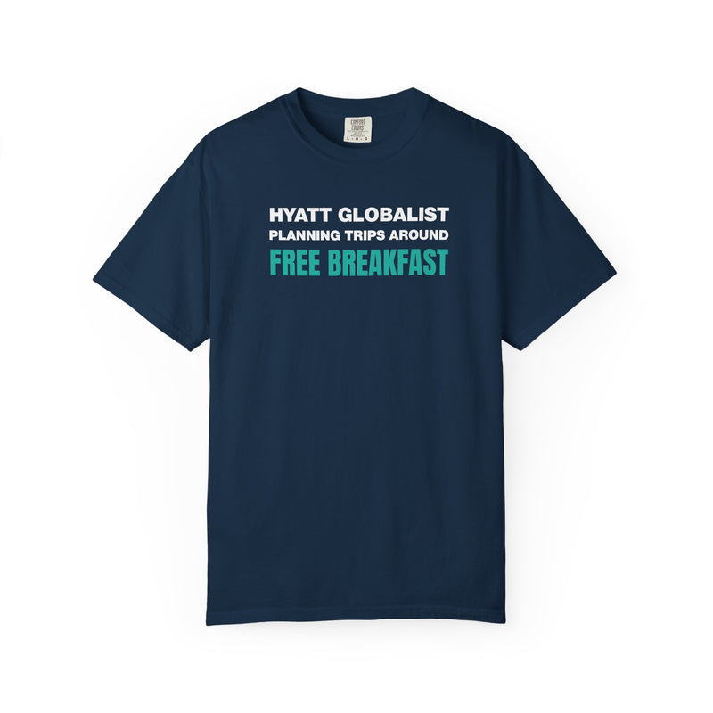 Load image into Gallery viewer, Hyatt Globalist Free Breakfast Credit Card Points Miles Teal T-shirt
