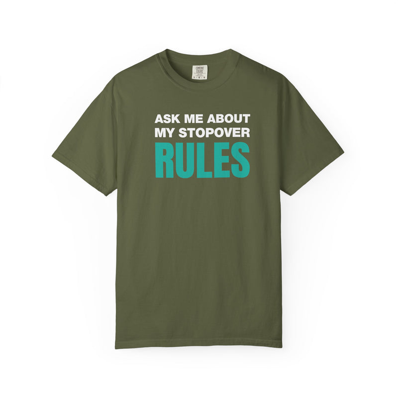 Load image into Gallery viewer, Stopover Rules Funny Credit Card Points Miles Travel Teal T-shirt
