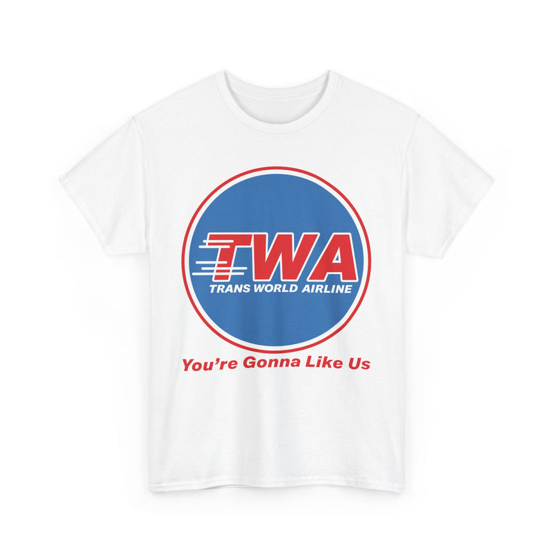 Load image into Gallery viewer, TWA Trans World Airline Classic Globe Logo Gonna Like Us T-shirt
