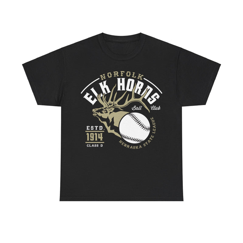 Load image into Gallery viewer, Norfolk Elk Horns Est 1914 Nebraska Baseball T-shirt
