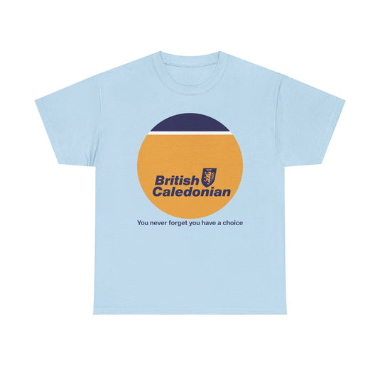 British Caledonian Yellow Circle Never Forget Choice Slogan Airline T-shirt
