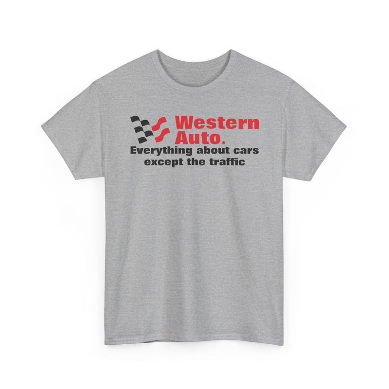 Load image into Gallery viewer, Western Auto Everything About Cars Except the Traffic Checkered Flag T-shirt
