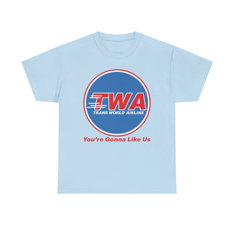 Load image into Gallery viewer, TWA Trans World Airline Classic Globe Logo Gonna Like Us T-shirt
