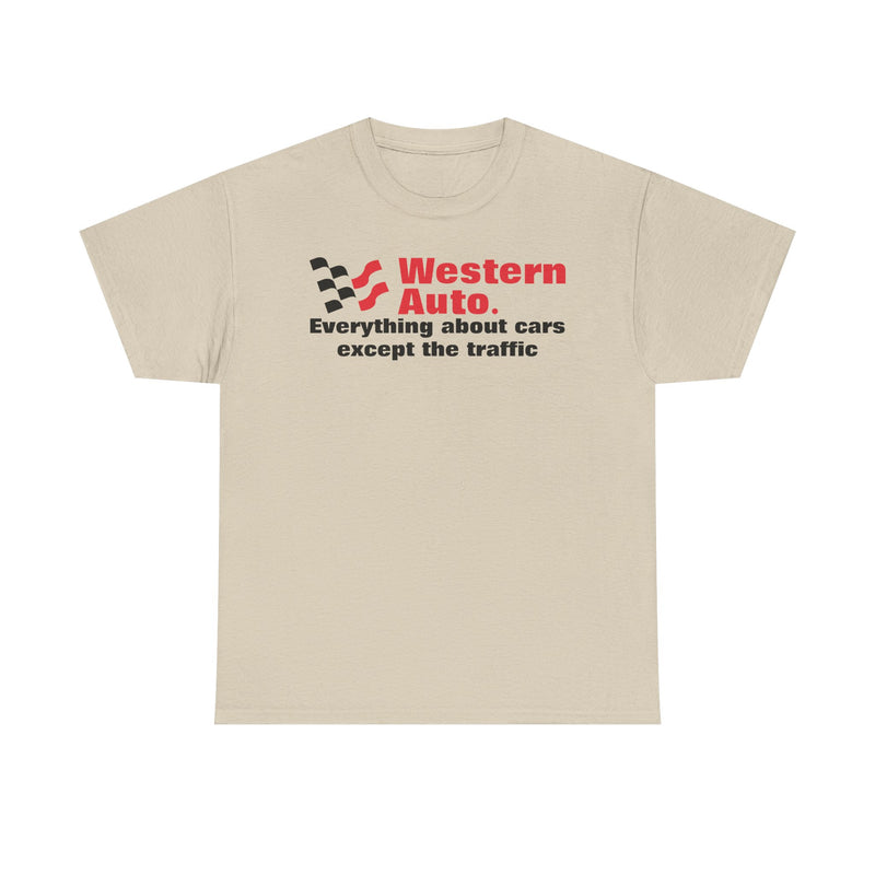 Load image into Gallery viewer, Western Auto Everything About Cars Except the Traffic Checkered Flag T-shirt
