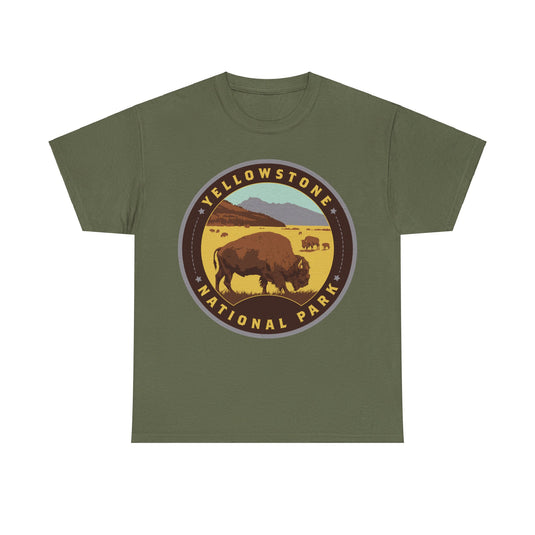 Yellowstone National Park Idaho Montana Wyoming Round Logo T-shirt