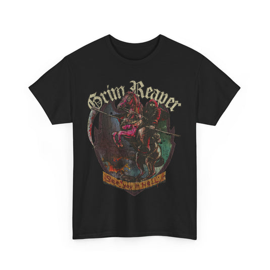 See You in Hell 1983 British Metal Rock Band Grim Reaper T-shirt