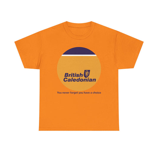 British Caledonian Yellow Circle Never Forget Choice Slogan Airline T-shirt