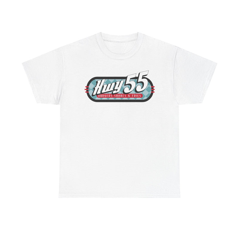 Load image into Gallery viewer, Hwy 55 Burgers Shakes Fries T-Shirt Defunct Restaurant Bankrupt Logo Tee
