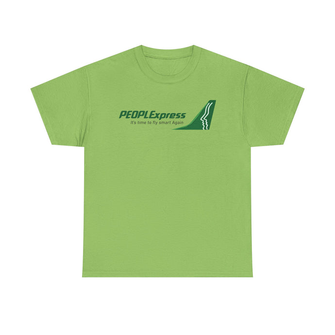 PEOPLExpress Green Tail Logo Time To Fly Smart Again Airline T-shirt