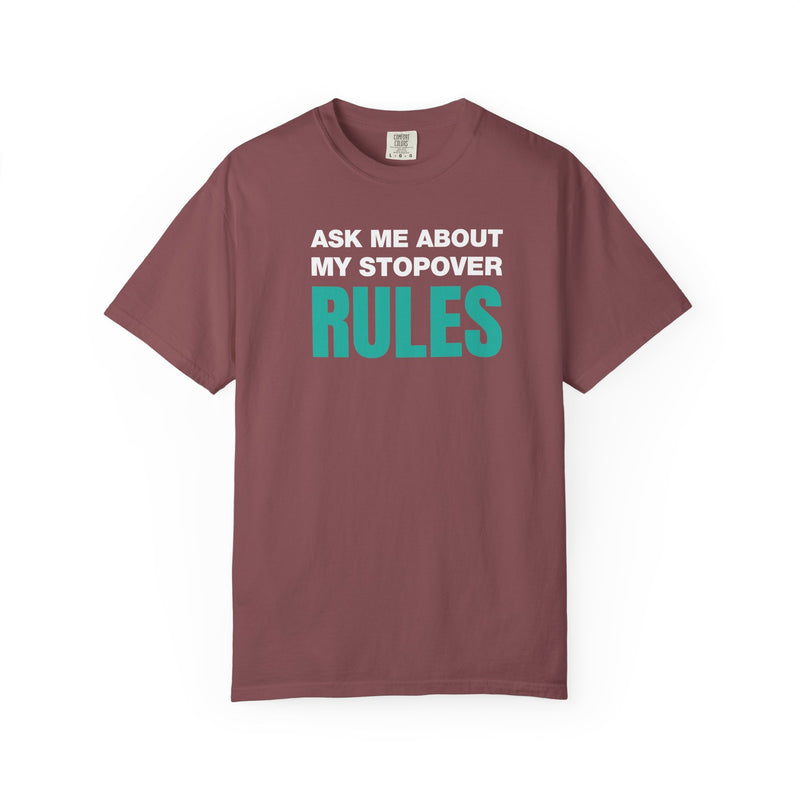 Load image into Gallery viewer, Stopover Rules Funny Credit Card Points Miles Travel Teal T-shirt
