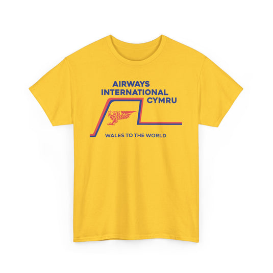 Airways International Cymru Wales To The World Vintage Airline Logo T-shirt