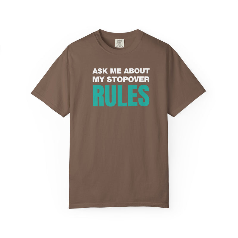 Load image into Gallery viewer, Stopover Rules Funny Credit Card Points Miles Travel Teal T-shirt
