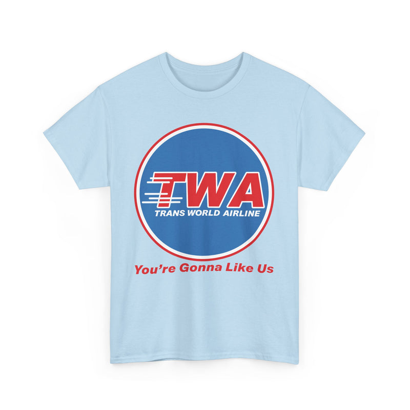 Load image into Gallery viewer, TWA Trans World Airline Classic Globe Logo Gonna Like Us T-shirt

