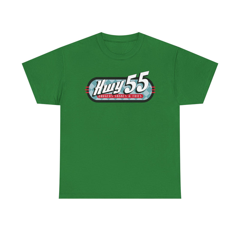 Load image into Gallery viewer, Hwy 55 Burgers Shakes Fries T-Shirt Defunct Restaurant Bankrupt Logo Tee

