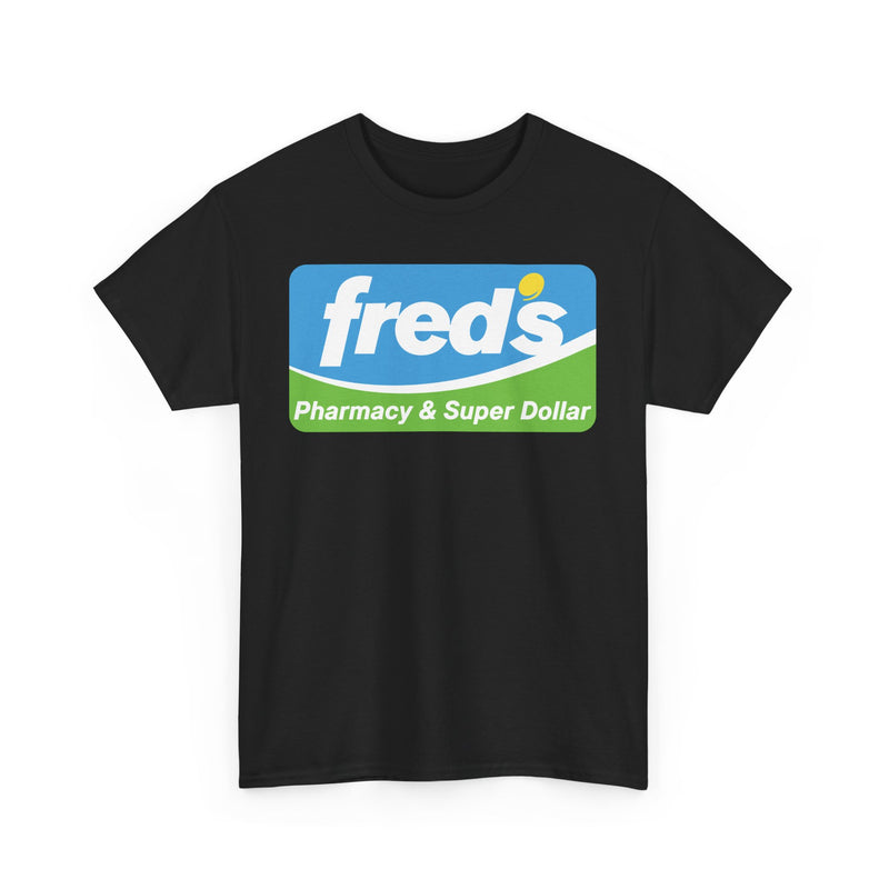 Load image into Gallery viewer, Fred&#39;s Pharmacy &amp; Super Dollar Blue Green Retro Logo T-Shirt
