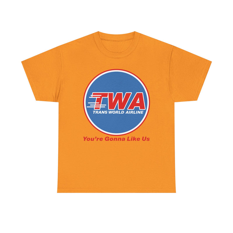 Load image into Gallery viewer, TWA Trans World Airline Classic Globe Logo Gonna Like Us T-shirt
