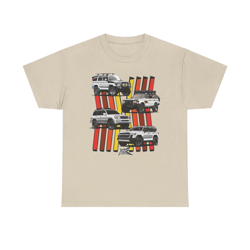 Load image into Gallery viewer, Toyota Land Cruiser Generations Retro TRD Racing Banner Car T-shirt
