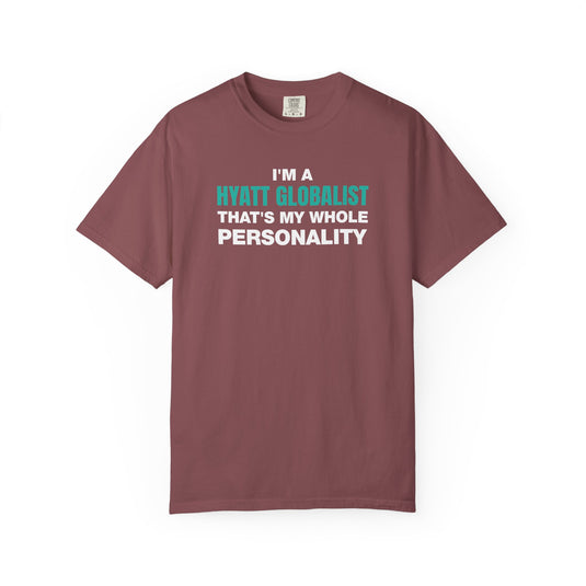 Hyatt Globalist Personality Credit Card Points Miles Travel Teal T-shirt