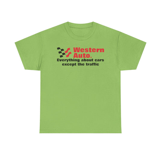 Western Auto Everything About Cars Except the Traffic Checkered Flag T-shirt