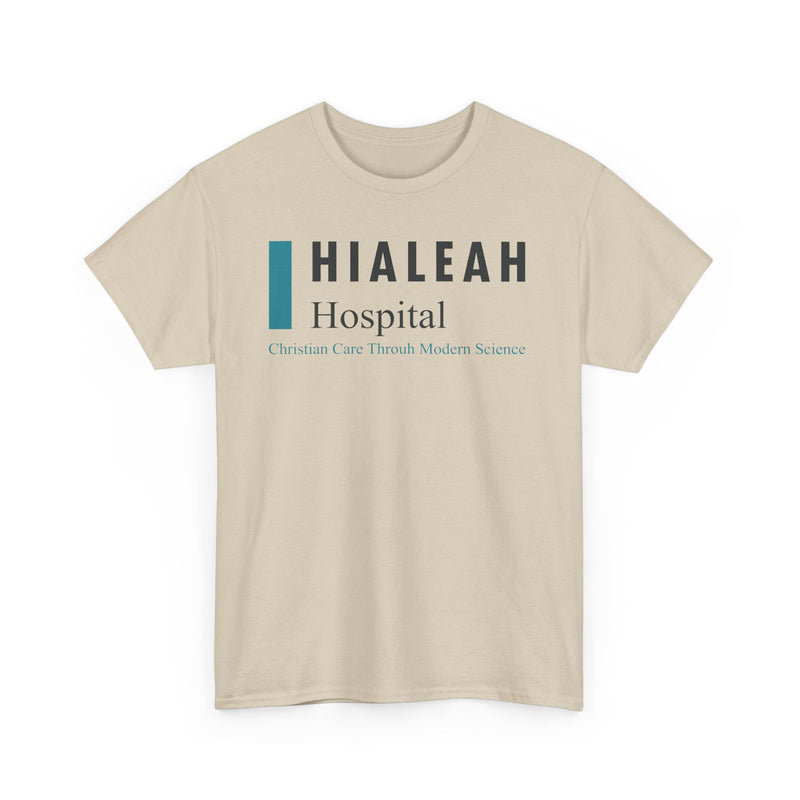Load image into Gallery viewer, Hialeah Hospital Defunct Logo Christian Care Through Modern Science T-Shirt Medical Tee
